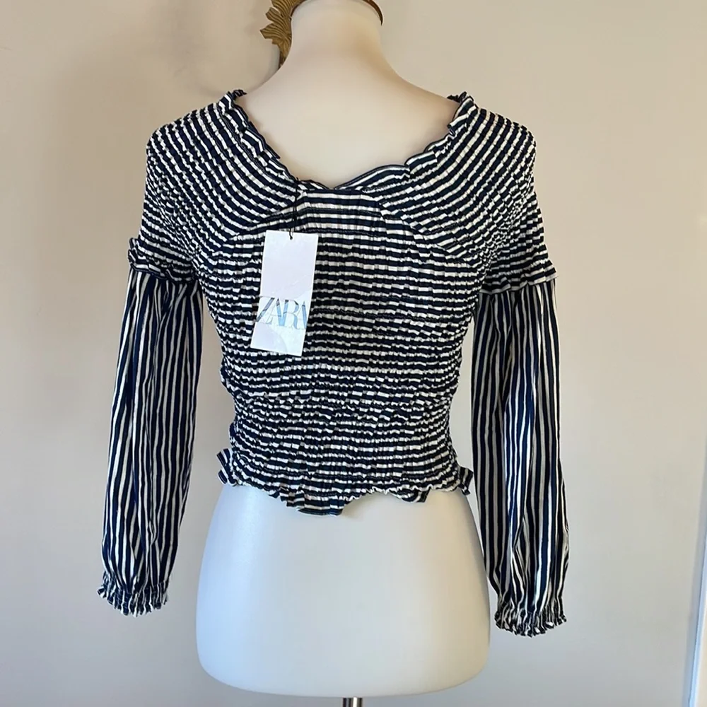 Striped Black & White Wrap Crop Top - Women - Picture 4 of 5